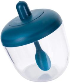 Seasoning Container with Spoon Plastic Heat and Moisture Resistant Condiment Box Spice Jars Salt Sugar for Kitchen Storage - Blue