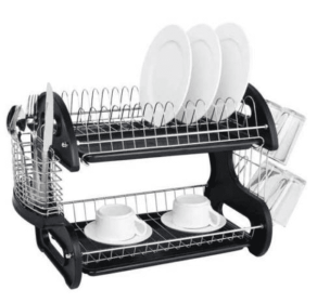 Multifunctional Dual Layers Bowls & Dishes & Chopsticks & Spoons Collection Shelf Dish Drainer Black - Black