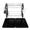 Multifunctional Dual Layers Bowls & Dishes & Chopsticks & Spoons Collection Shelf Dish Drainer Black - Black
