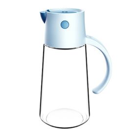 1pc Automatic Opening And Closing Glass Oil Pot; Kitchen Leak-proof Oil Can With Lid; Seasoning Bottle; Vinegar Bottle; Oil Bottle - Blue - 650ML