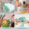 11Pcs Silicone Cooking Utensil Set Heat Resist Wooden Handle Silicone Spatula Turner Ladle Spaghetti Server Tongs - LightGreen