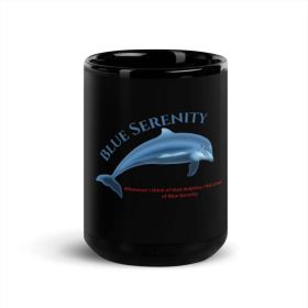 Blue Serenity Dolphin Mug Black Glossy Design By HadiArts - Black + Blue Art Oz 15