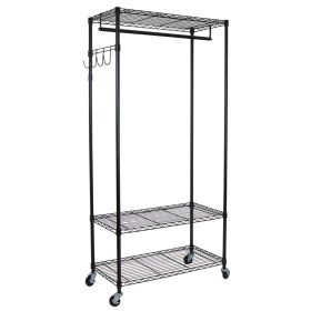 Oceanstar Garment Rack with Adjustable Shelves with Hooks, Black - GRS1514
