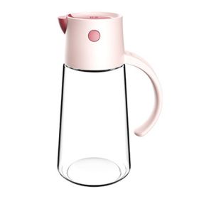1pc Automatic Opening And Closing Glass Oil Pot; Kitchen Leak-proof Oil Can With Lid; Seasoning Bottle; Vinegar Bottle; Oil Bottle - Pink - 650ML