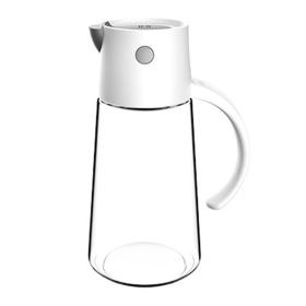 1pc Automatic Opening And Closing Glass Oil Pot; Kitchen Leak-proof Oil Can With Lid; Seasoning Bottle; Vinegar Bottle; Oil Bottle - White - 650ML