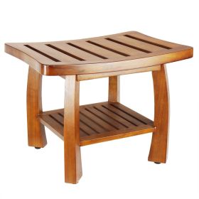 Oceanstar Solid Wood Spa Bench with Storage Shelf, Teak Color Finish - SB1521